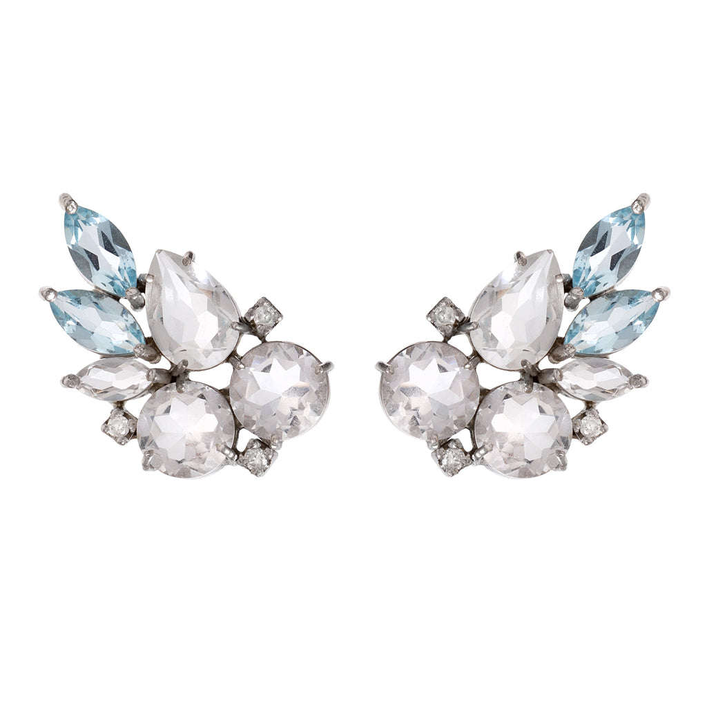 BRINCO EARCUFF COM CRISTAL, TOPÁZIO SKY E DIAMANTE