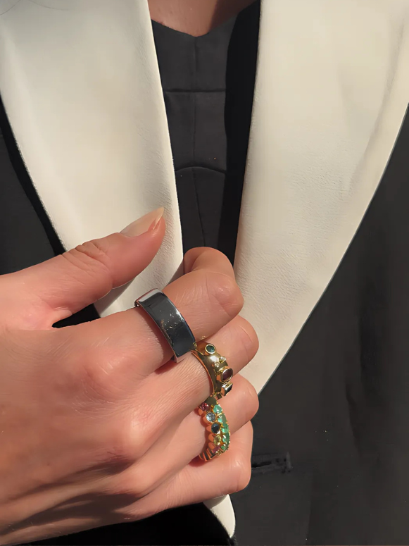 ANEL ALIANÇA COM TURMALINAS COLORIDAS