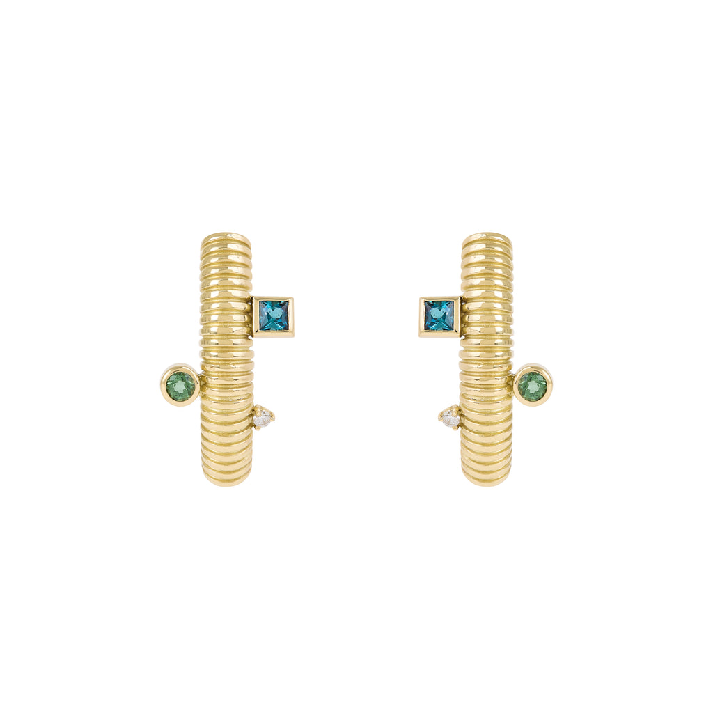 BRINCO CÔNCAVO BOLD COM TURMALINAS E DIAMANTES