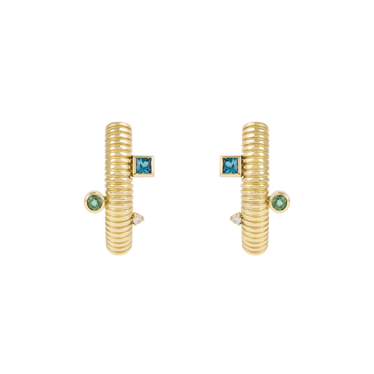 BRINCO CÔNCAVO BOLD COM TURMALINAS E DIAMANTES