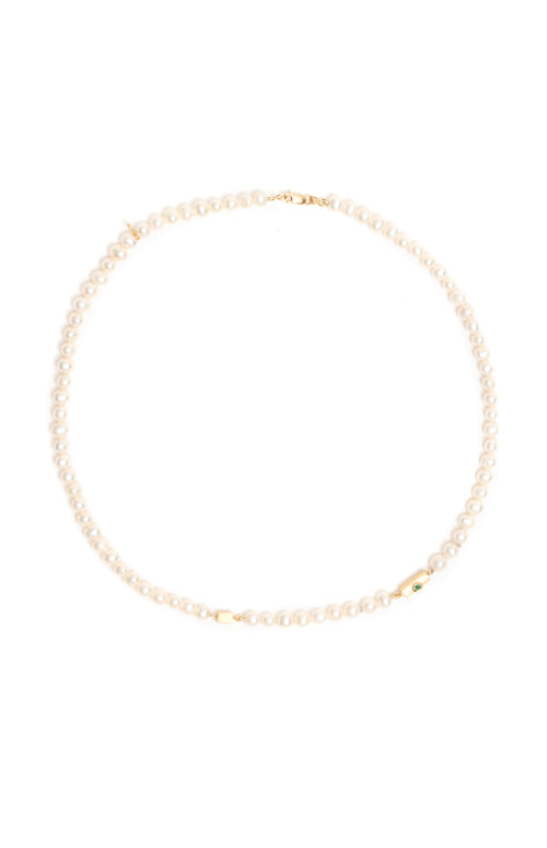 Pearl Necklace with Tube Bead in 18K Gold