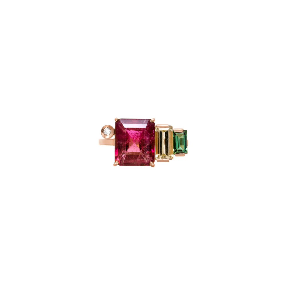 ANEL COM TURMALINAS E DIAMANTE