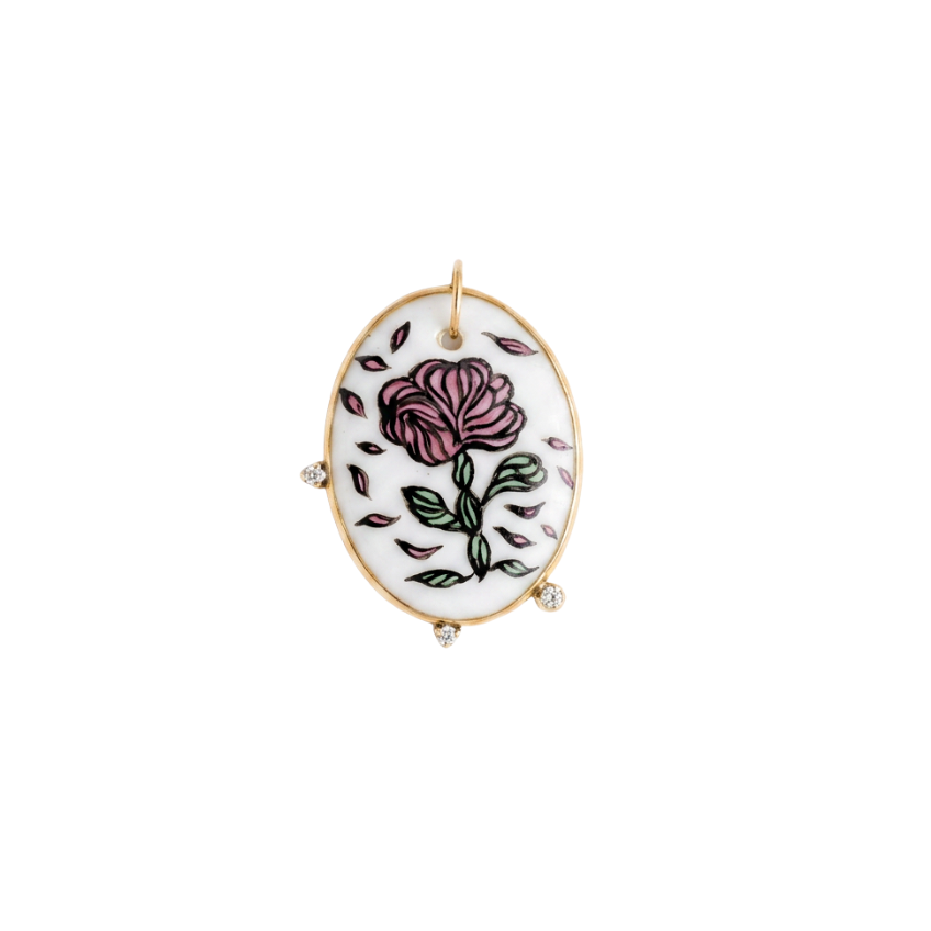 PINGENTE OVAL PORCELANA COM FLOR