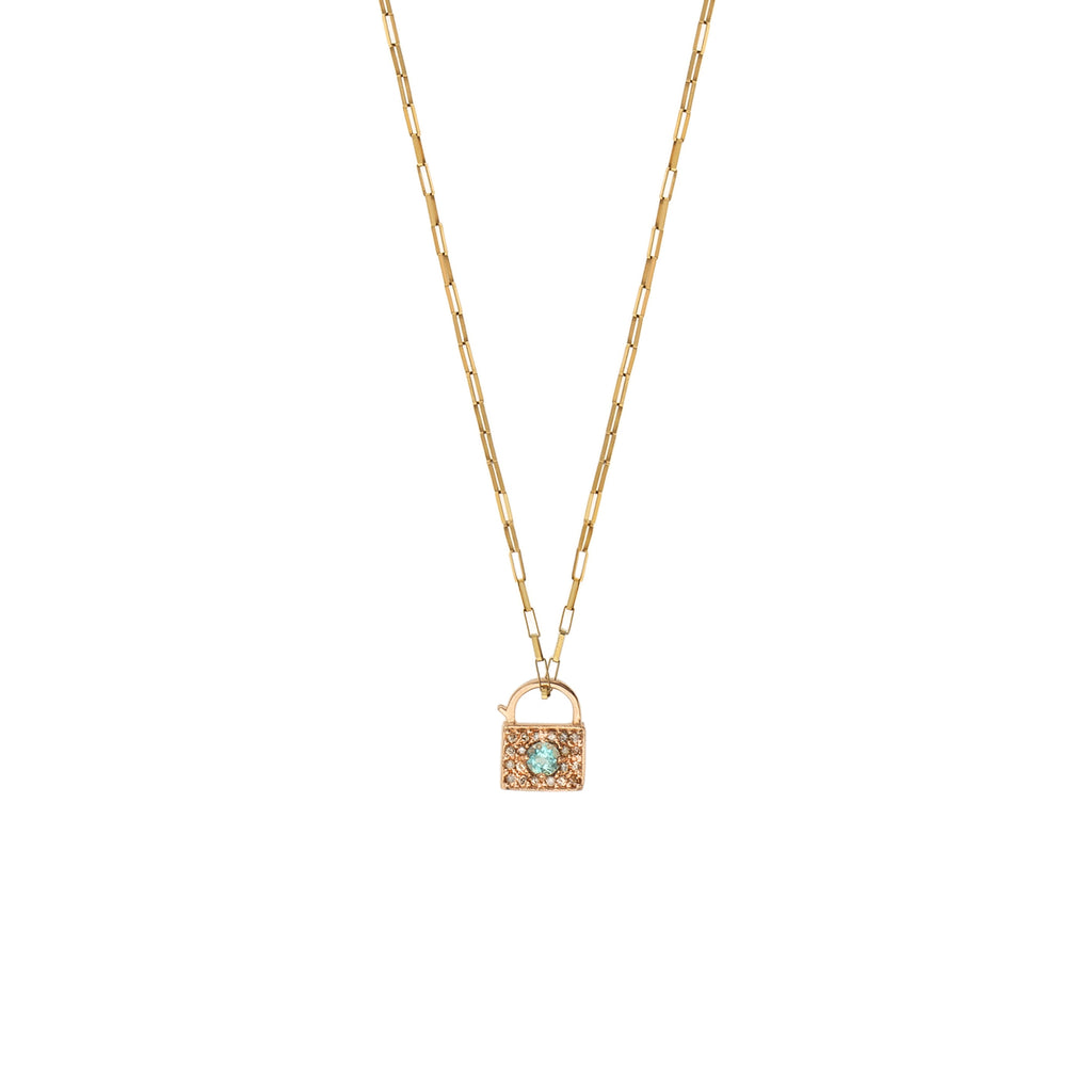 PINGENTE CADEADO COM ESMERALDA E DIAMANTE