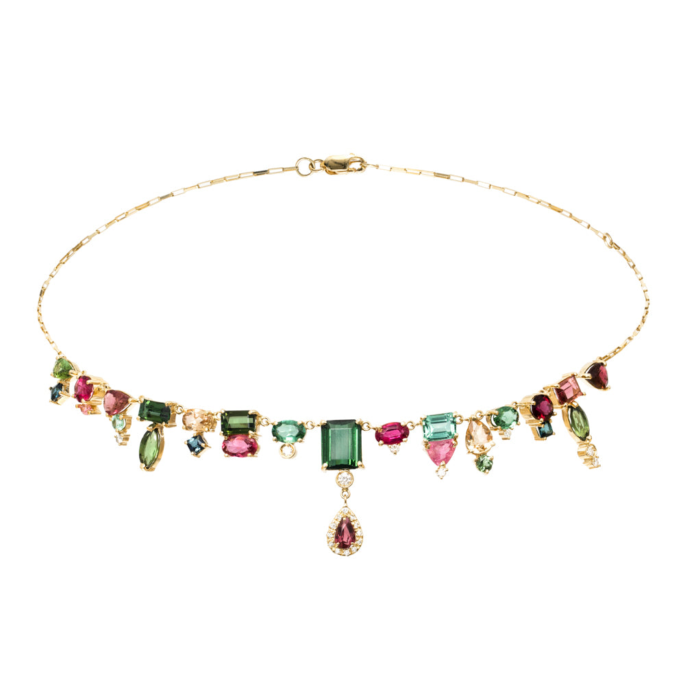 COLAR MAXI COM RUBI E TURMALINAS COLORIDAS