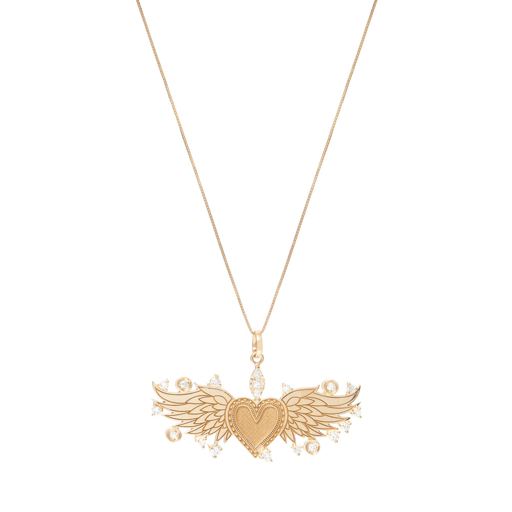 PINGENTE CORAÇÃO ASAS COM DIAMANTE