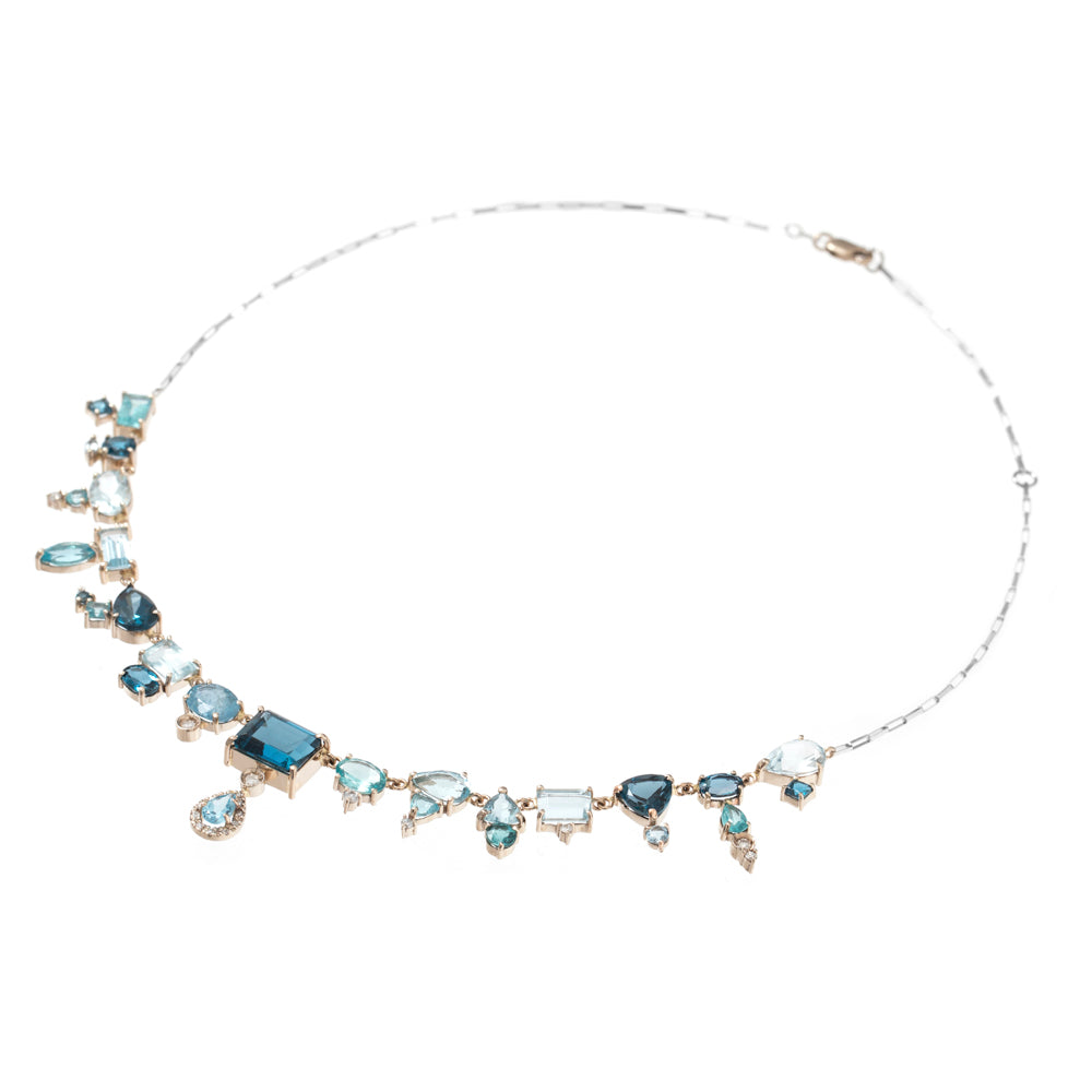 MAXI COLAR COM TOPÁZIO, ÁGUA MARINHA,  APATITA E DIAMANTE