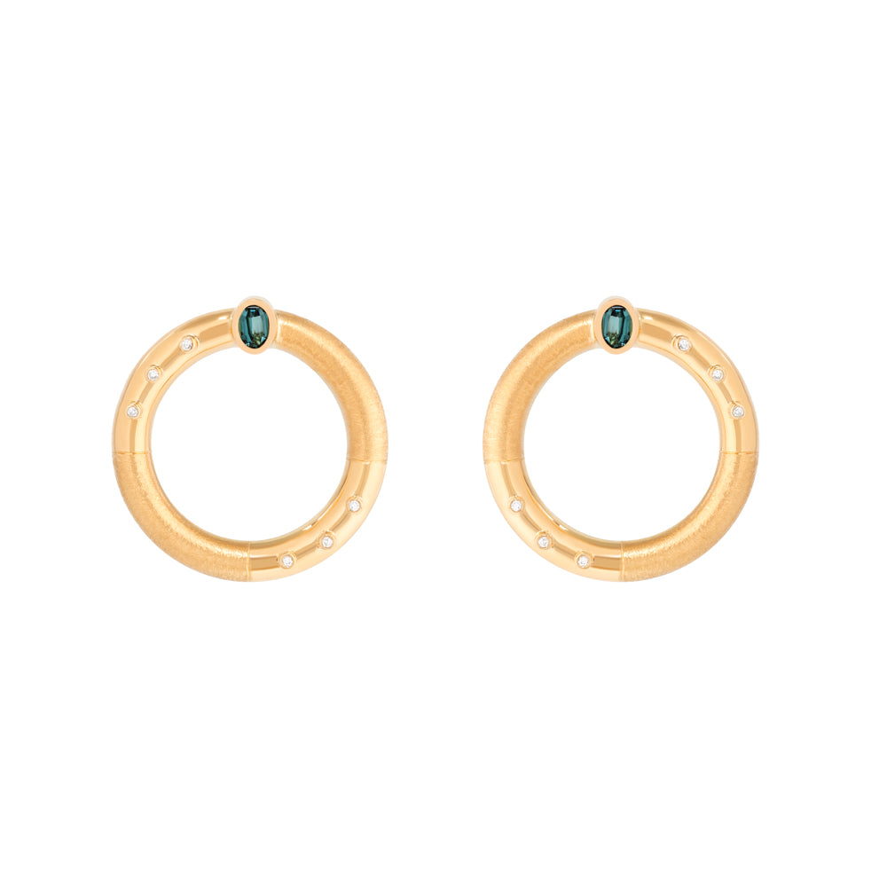 BRINCO ARGOLA COM TURMALINA AZUL E DIAMANTE