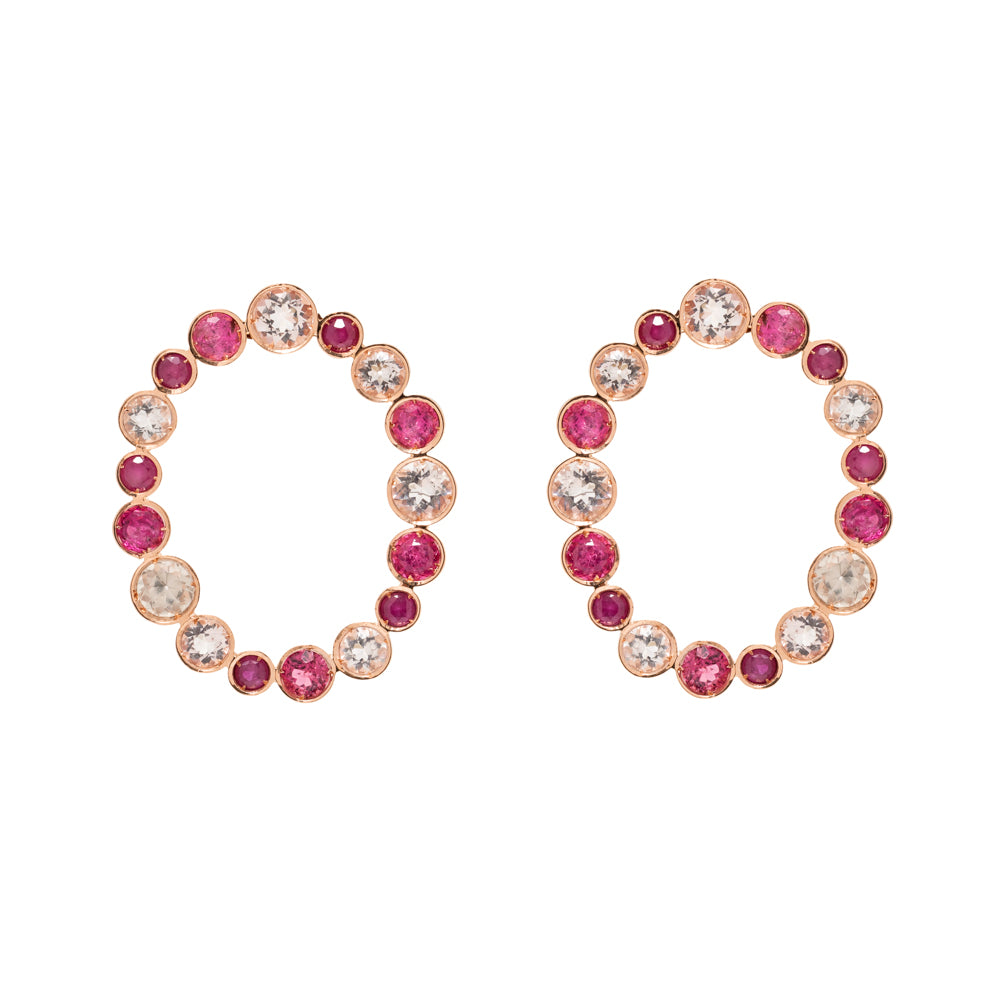 BRINCO ARGOLA COM MORGANITA, TURMALINA ROSA E RUBI