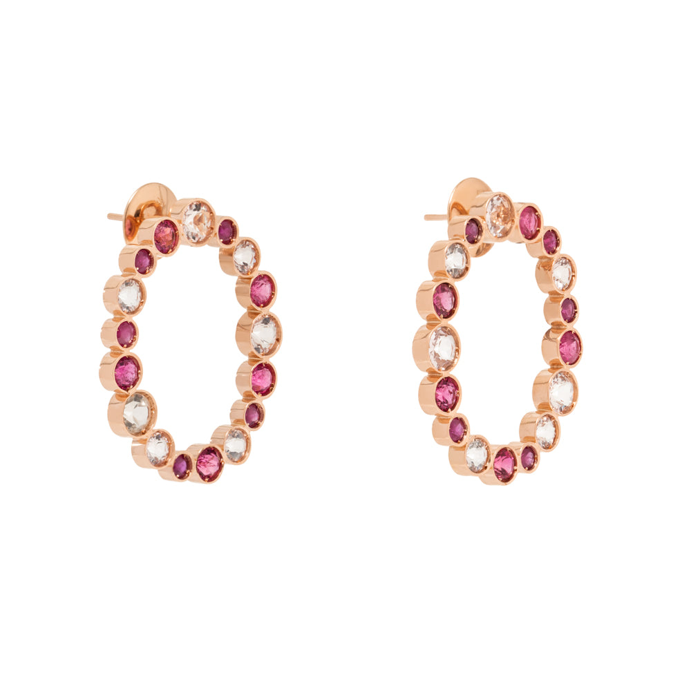 BRINCO ARGOLA COM MORGANITA, TURMALINA ROSA E RUBI