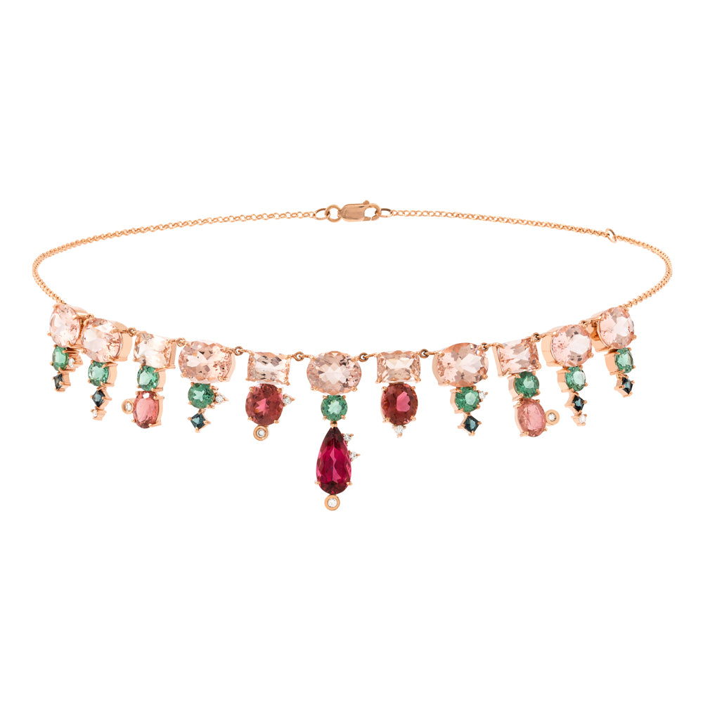 COLAR COM MORGANITA, TURMALINAS E DIAMANTES