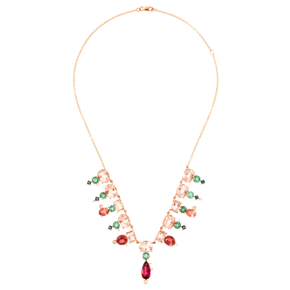 COLAR COM MORGANITA, TURMALINAS E DIAMANTES