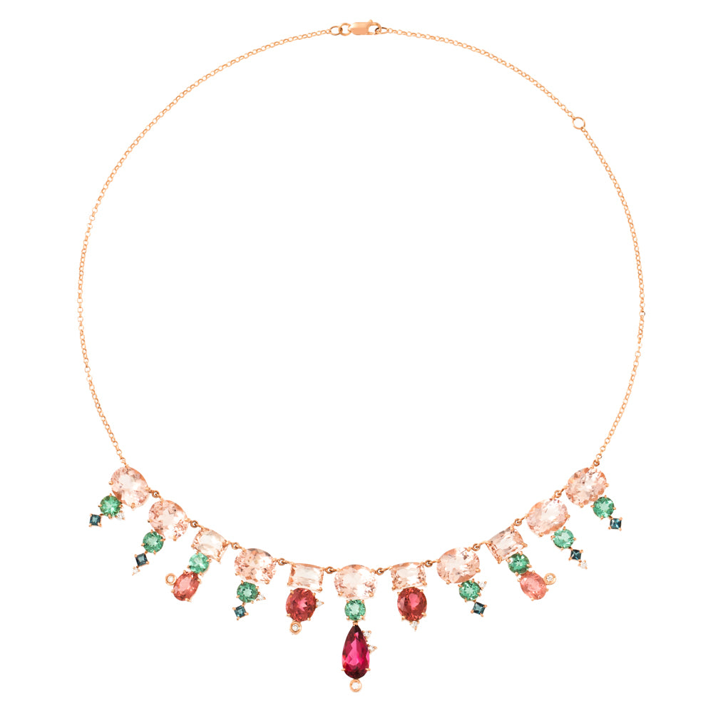 COLAR COM MORGANITA, TURMALINAS E DIAMANTES