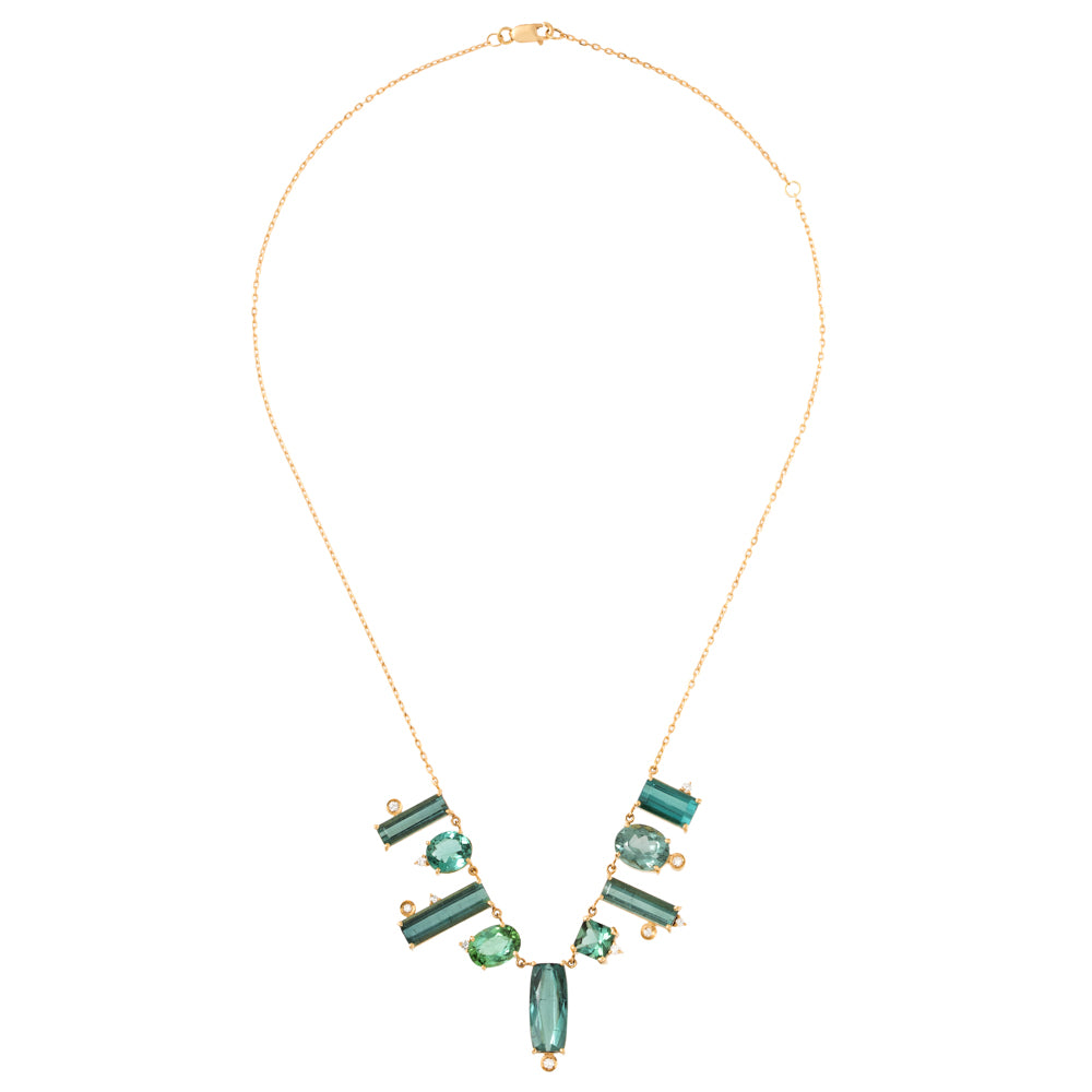 COLAR CHOKER COM TURMALINAS E DIAMANTES