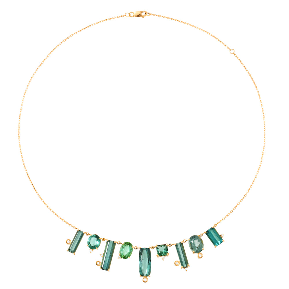 COLAR CHOKER COM TURMALINAS E DIAMANTES