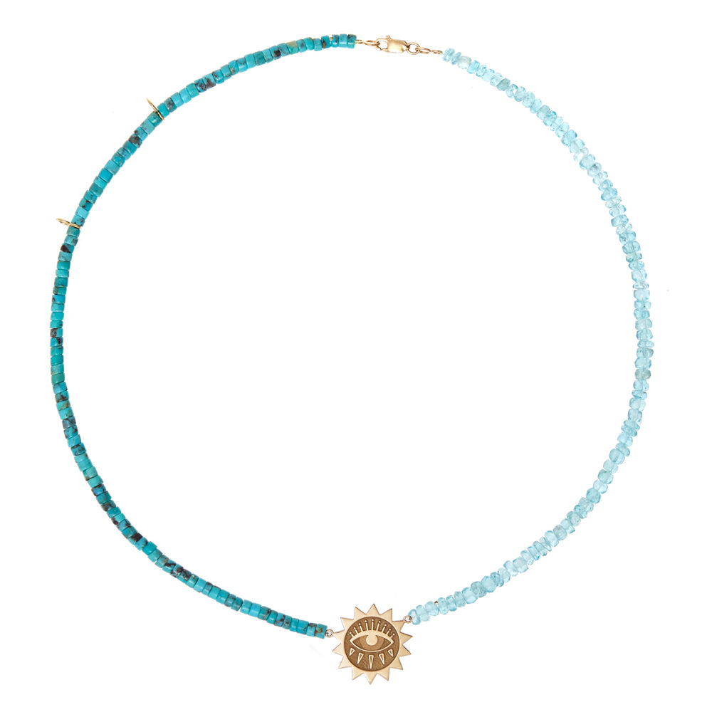 COLAR APATITAS E TURQUESA COM PINGENTE OLHO GREGO
