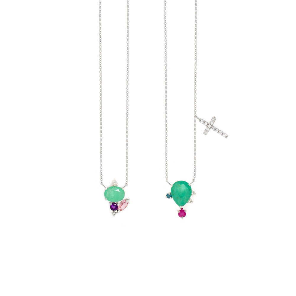 ESCAPULÁRIO ESMERALDA, GEMAS E CRUZ