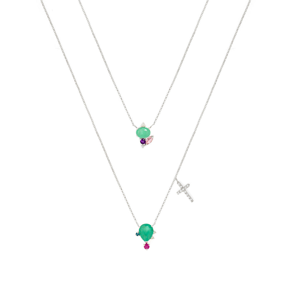 ESCAPULÁRIO ESMERALDA, GEMAS E CRUZ