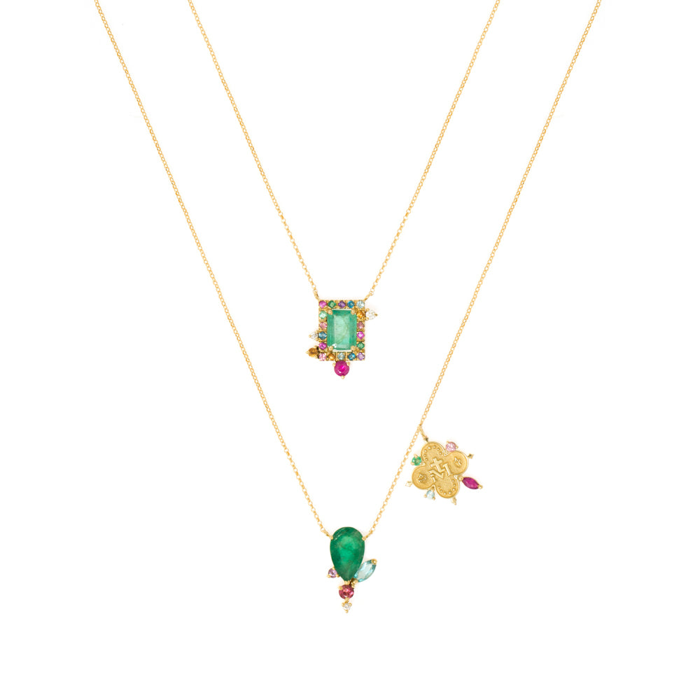 ESCAPULÁRIO ESMERALDA E MEDALHA SAGRADO CORAÇÃO