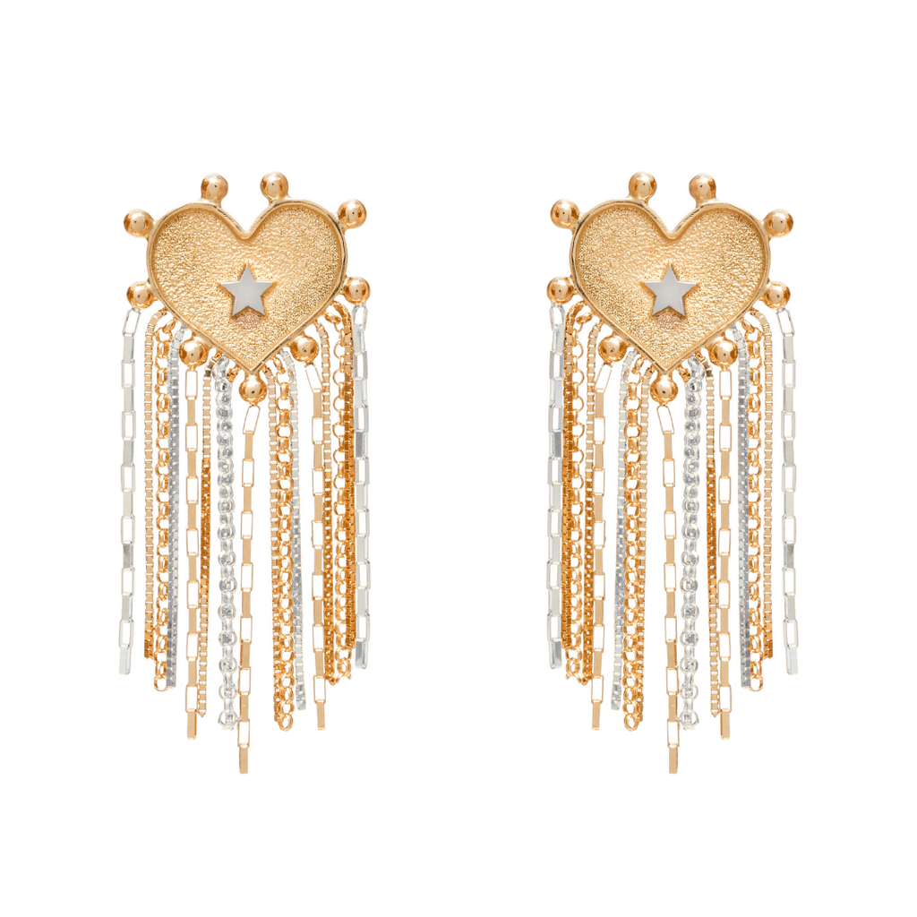 BRINCO CORAÇÃO COM FRANJAS E DETALHES