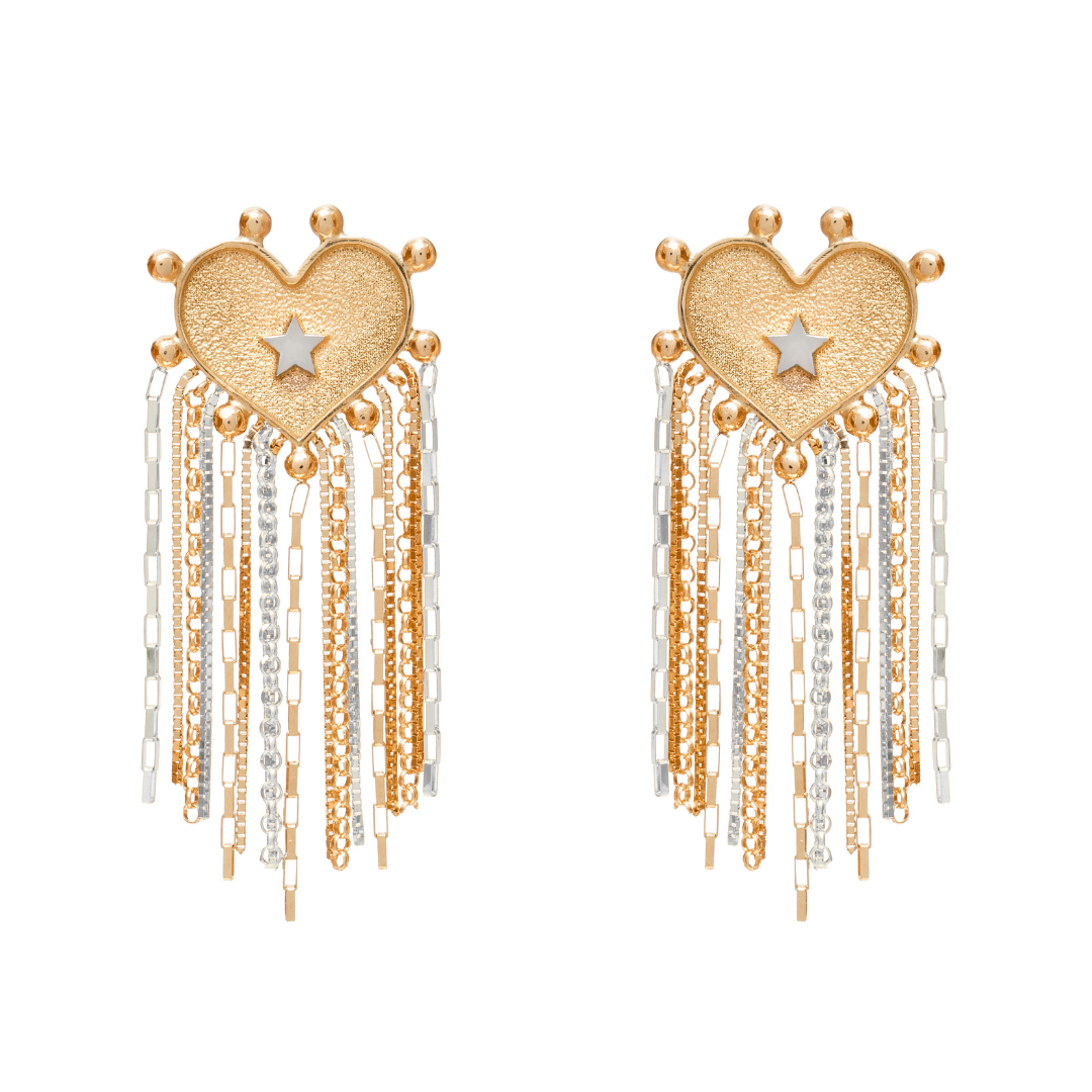 BRINCO CORAÇÃO COM FRANJAS E DETALHES