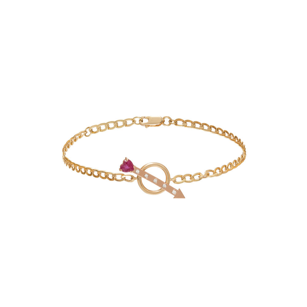 PULSEIRA FLECHA CORAÇÃO COM RUBI E DIAMANTES