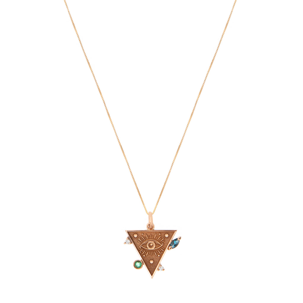 PINGENTE OLHO GREGO TRIÂNGULO COM GEMAS