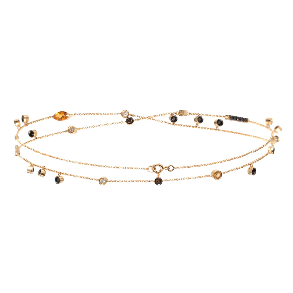 COLAR COM DIAMANTE BRANCO, NEGRO, CHOCOLATE E CITRINO