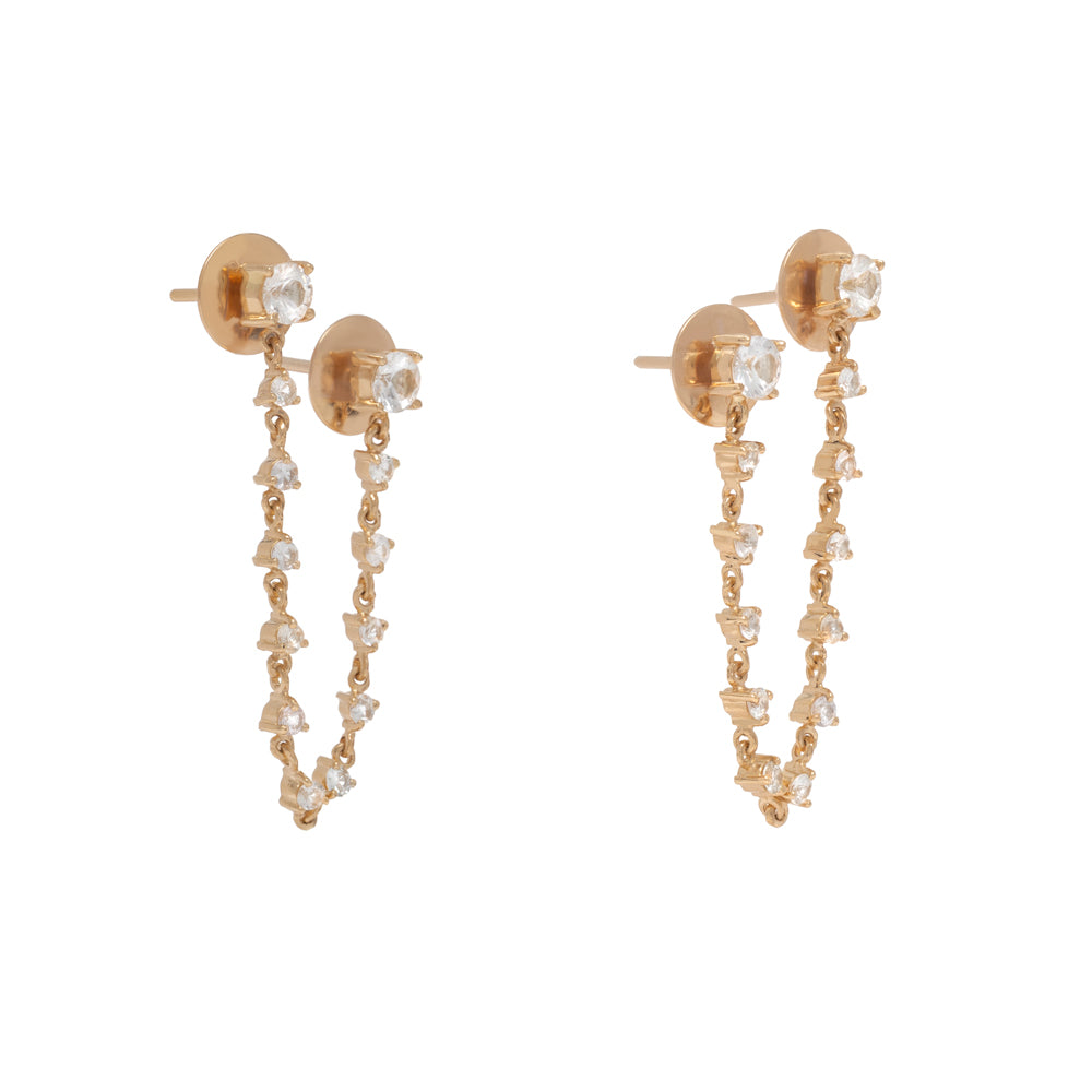 BRINCO DUPLO DE SAFIRAS INCOLOR COM CORRENTES