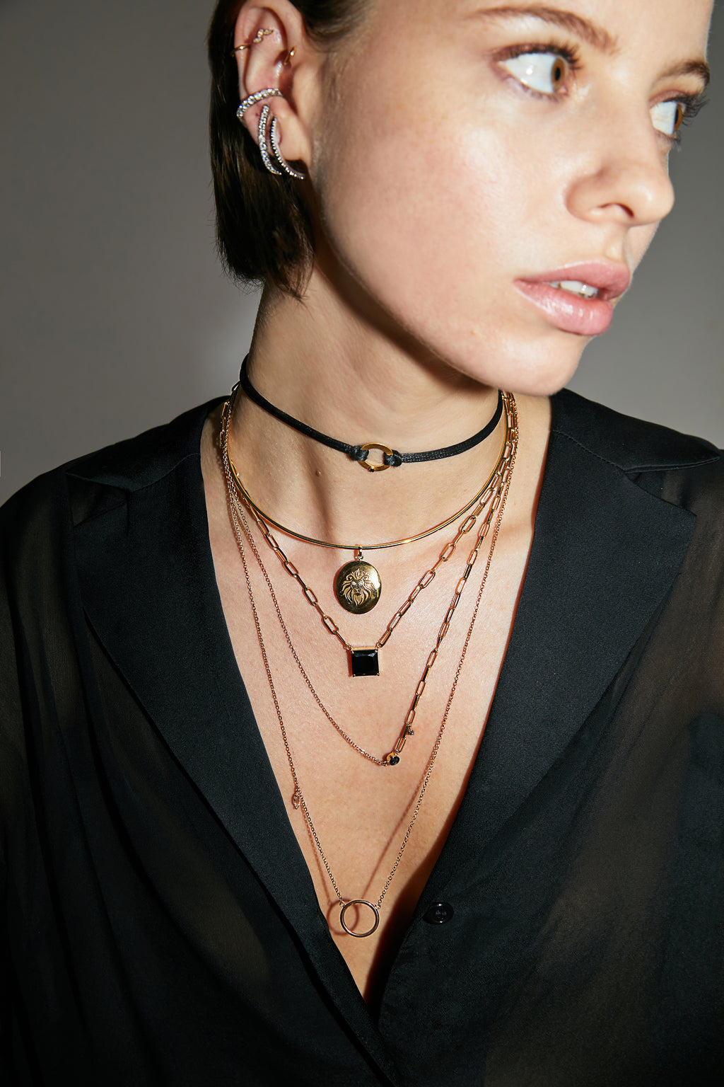 COLAR PONTO DE LUZ COM DIAMANTE NEGRO E CHOCOLATE