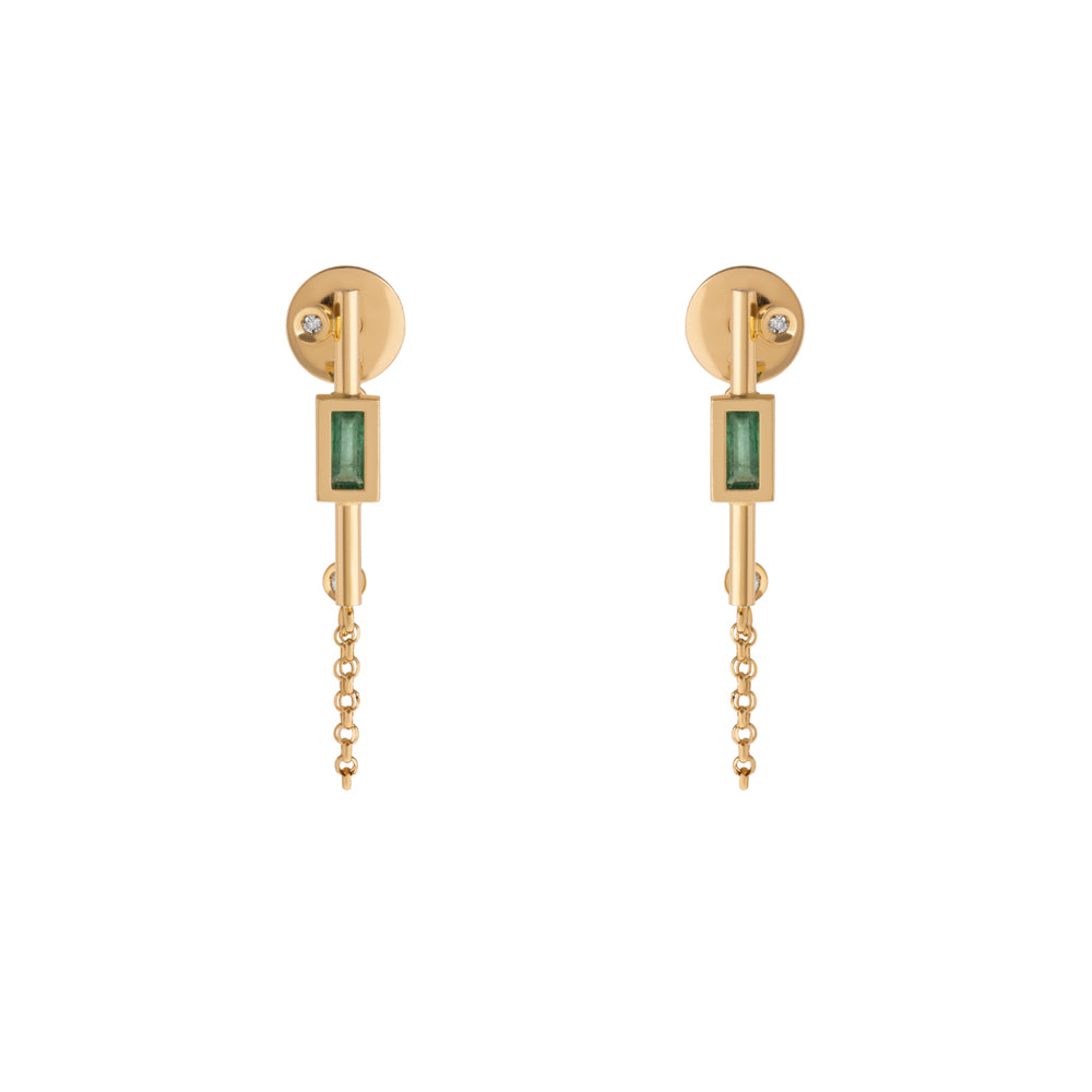 BRINCO PALITO COM CORRENTE, ESMERALDA E DIAMANTES