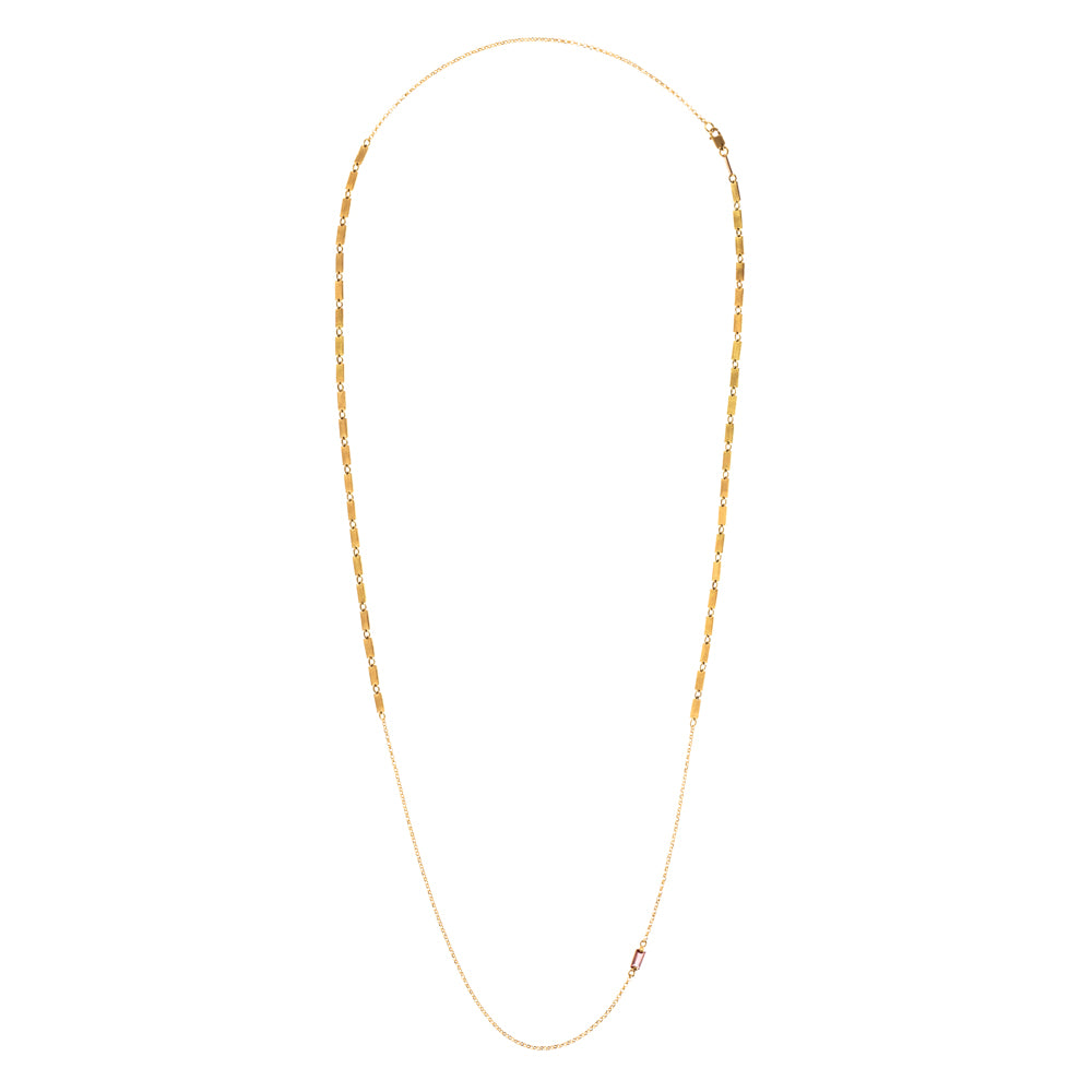 COLAR ELO PORTUGUÊS E BAGUETES CHAPAS E TURMALINA ROSA