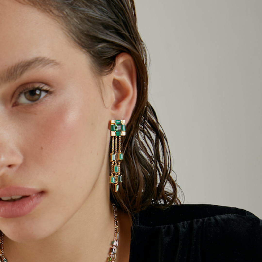 ENCAIXE FRANJAS COM TURMALINA VERDE E ESMERALDA