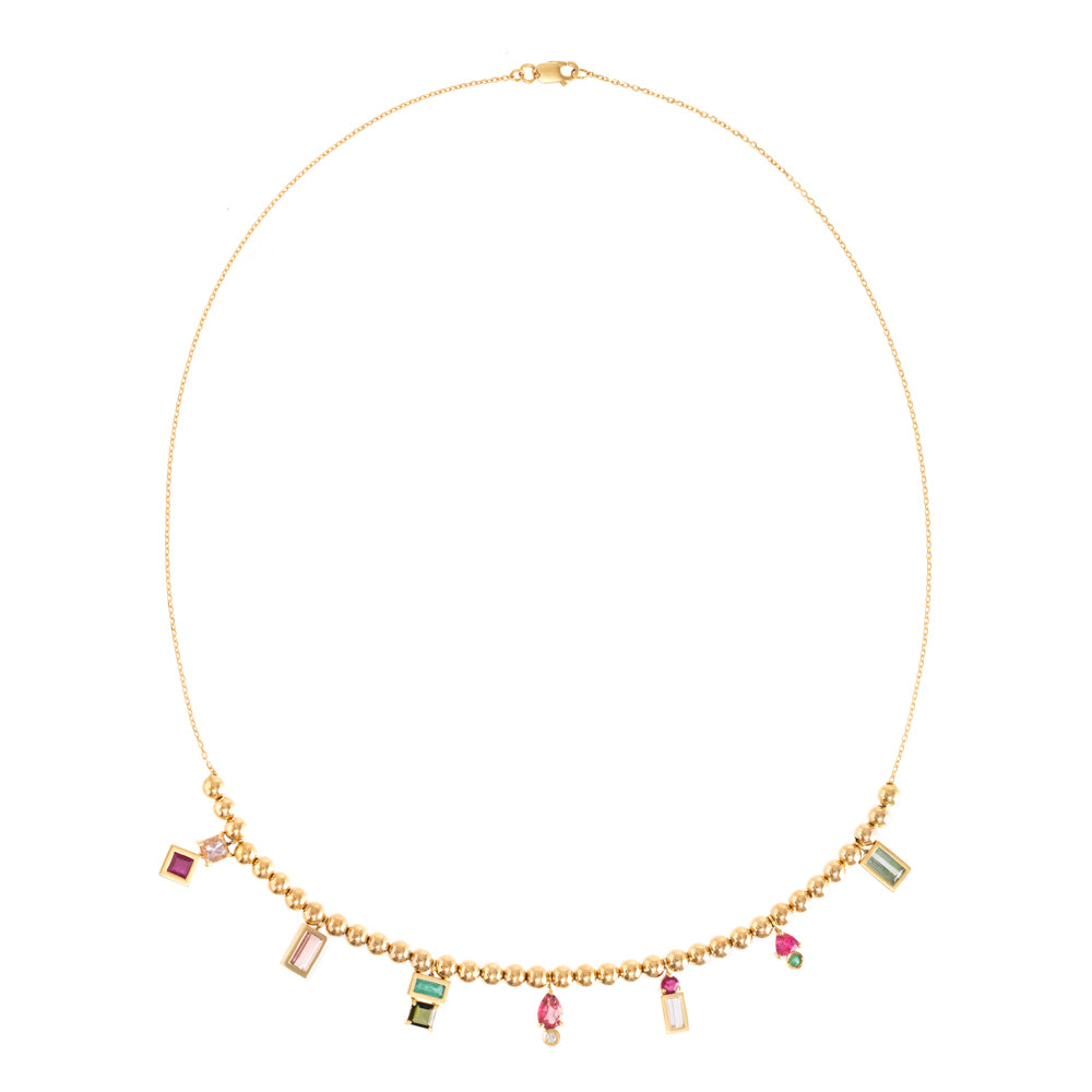 COLAR COM TURMALINAS VERDES E ROSA, RUBI, MORGANITA E ESMERALDA