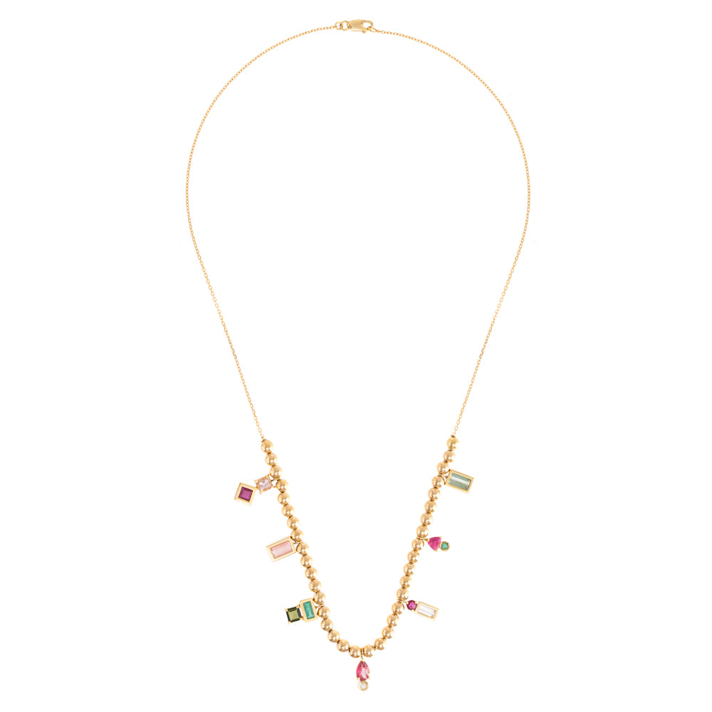 COLAR COM TURMALINAS VERDES E ROSA, RUBI, MORGANITA E ESMERALDA