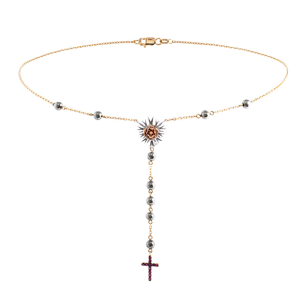 COLAR TERÇO COM RUBI E HEMATITAS