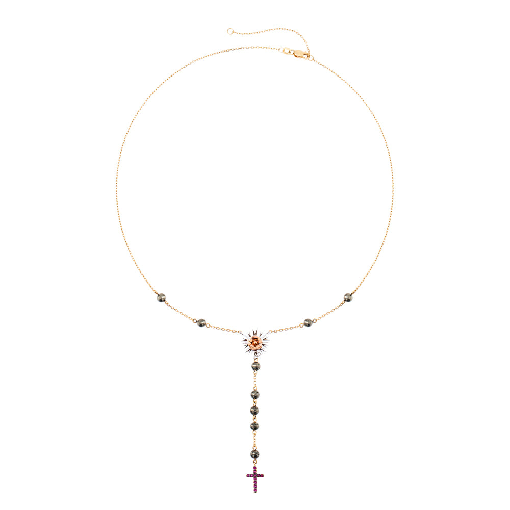 COLAR TERÇO COM RUBI E HEMATITAS