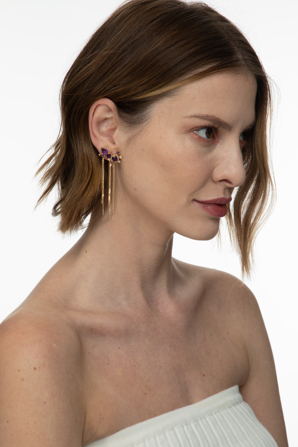 BRINCO EARCUFF AMETISTA COM FRANJAS