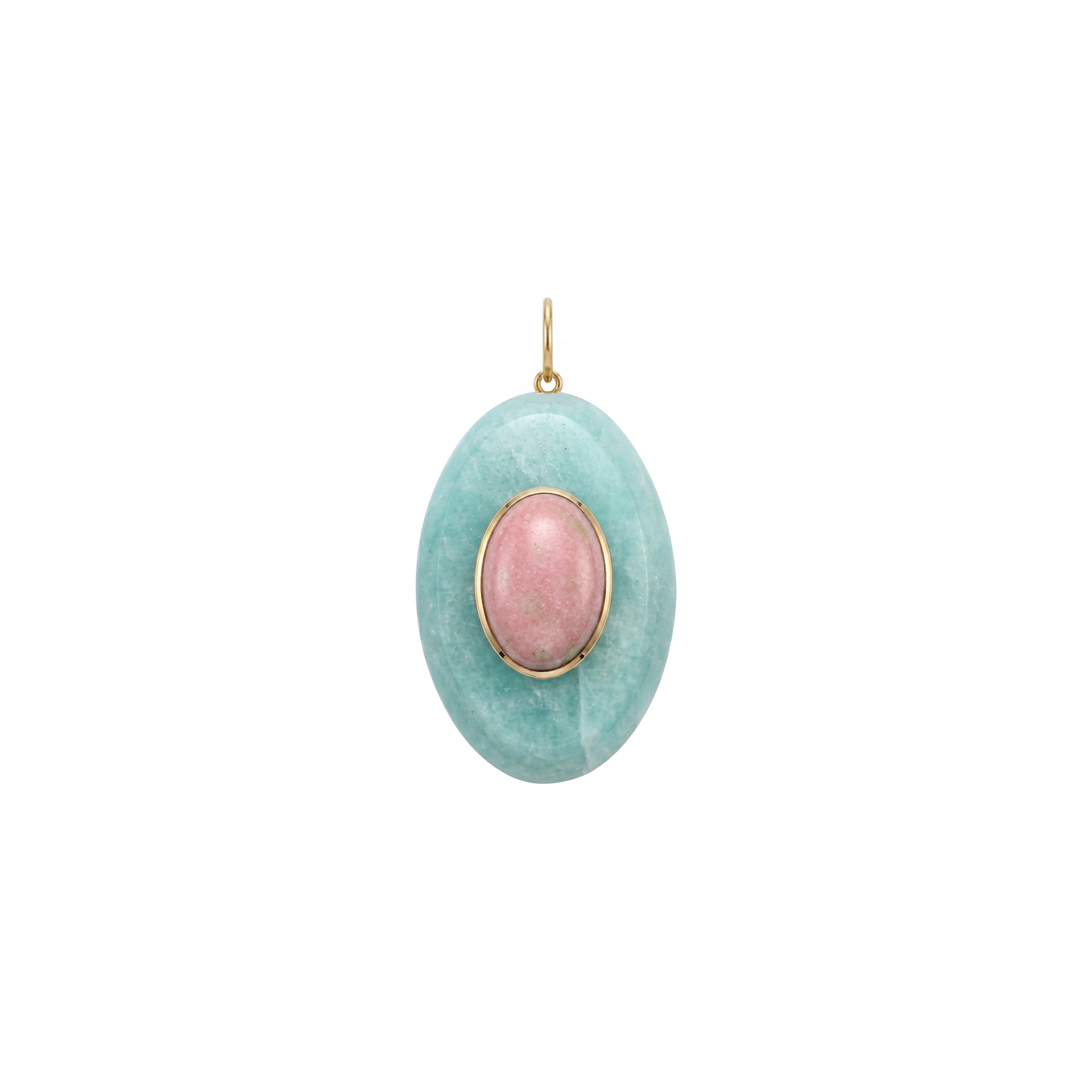 PINGENTE OVAL COM AMAZONITA VERDE E THULITA