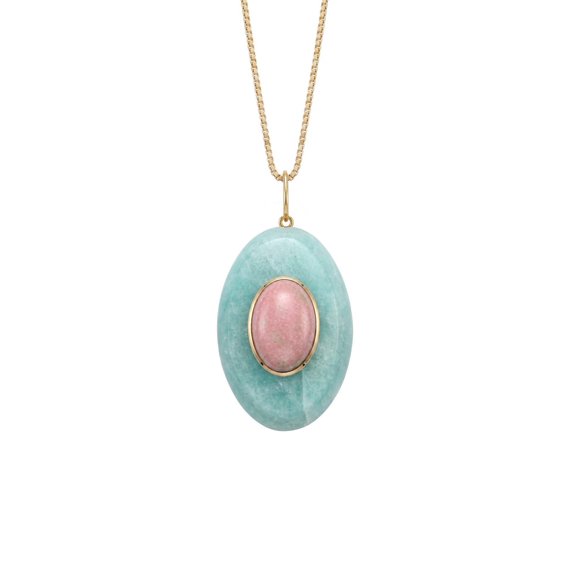PINGENTE OVAL COM AMAZONITA VERDE E THULITA
