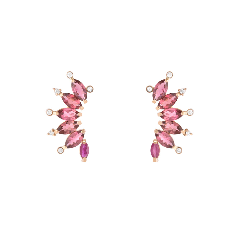 BRINCO EARCUFF COM TURMALINA ROSA, RUBI E DIAMANTES