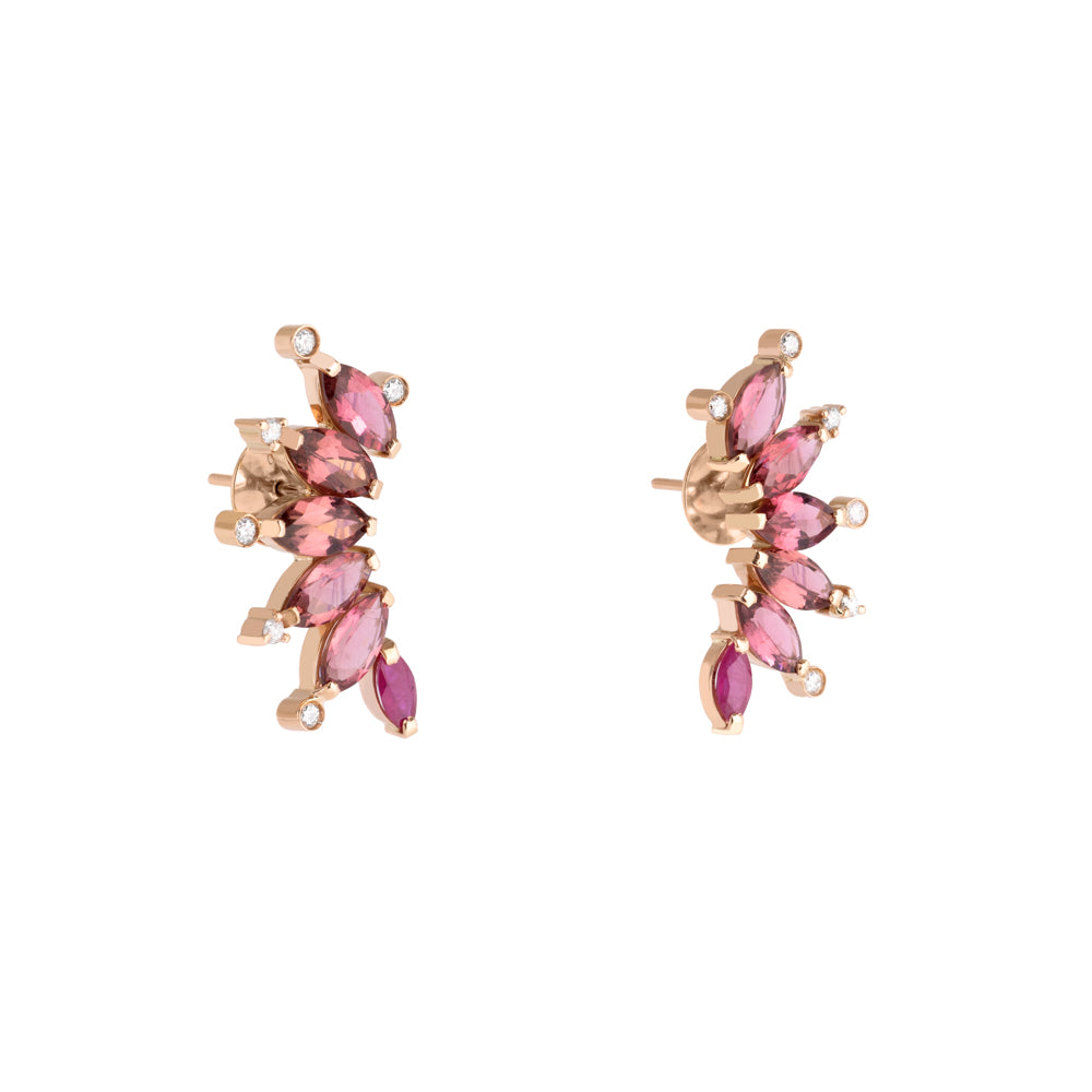 BRINCO EARCUFF COM TURMALINA ROSA, RUBI E DIAMANTES