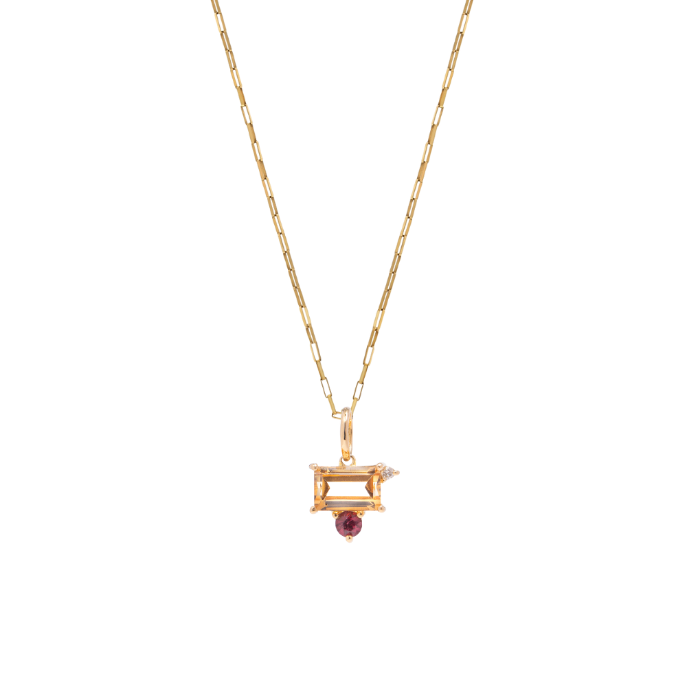 PINGENTE CITRINO, RODOLITA E DIAMANTE