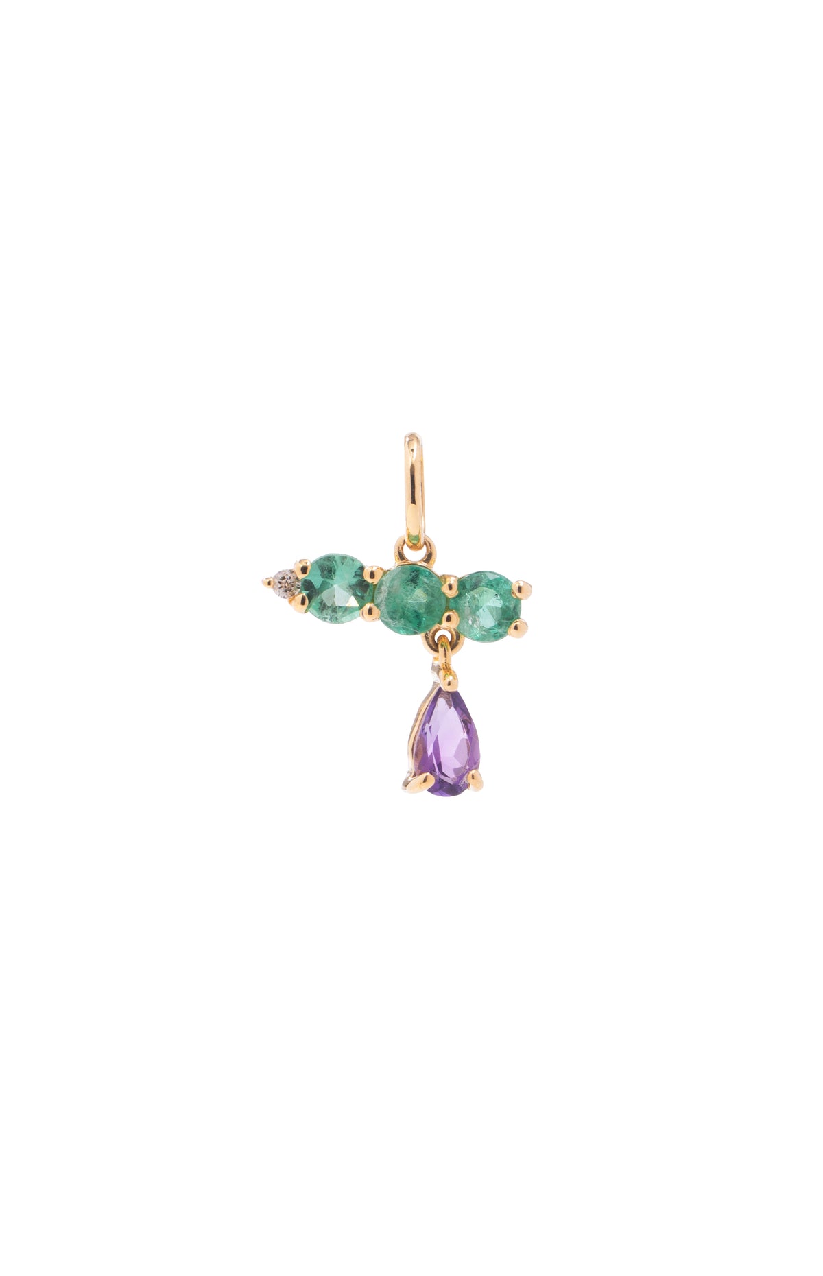 PINGENTE COM ESMERALDA, DIAMANTE E AMETISTA