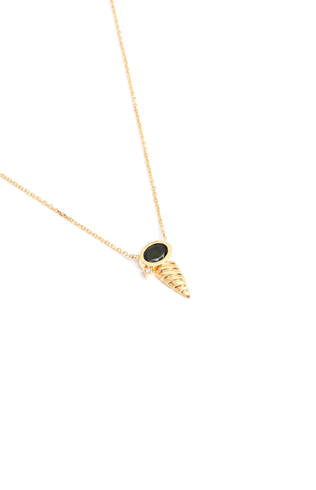 COLAR DENTE COM TURMALINA E DIAMANTE