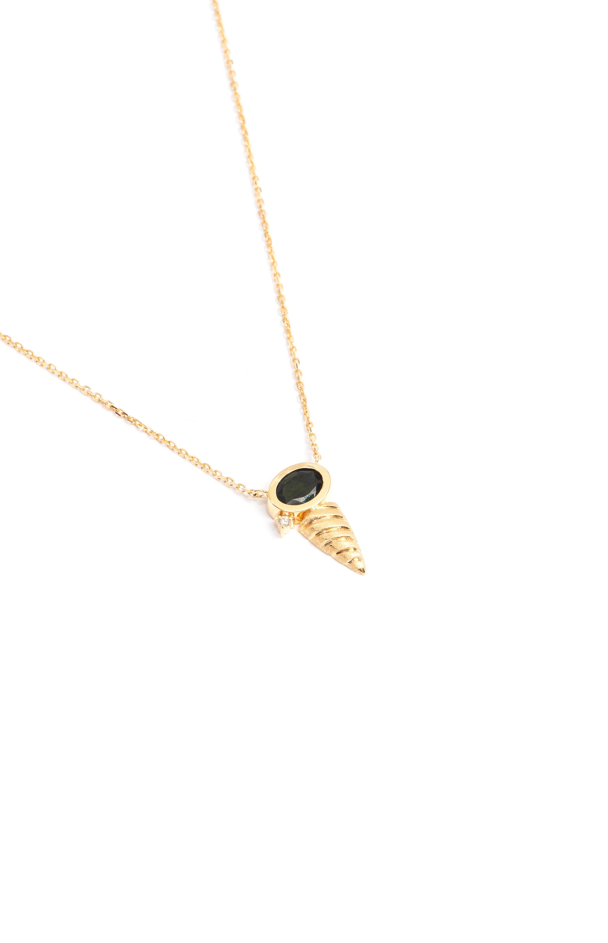 COLAR DENTE COM TURMALINA E DIAMANTE