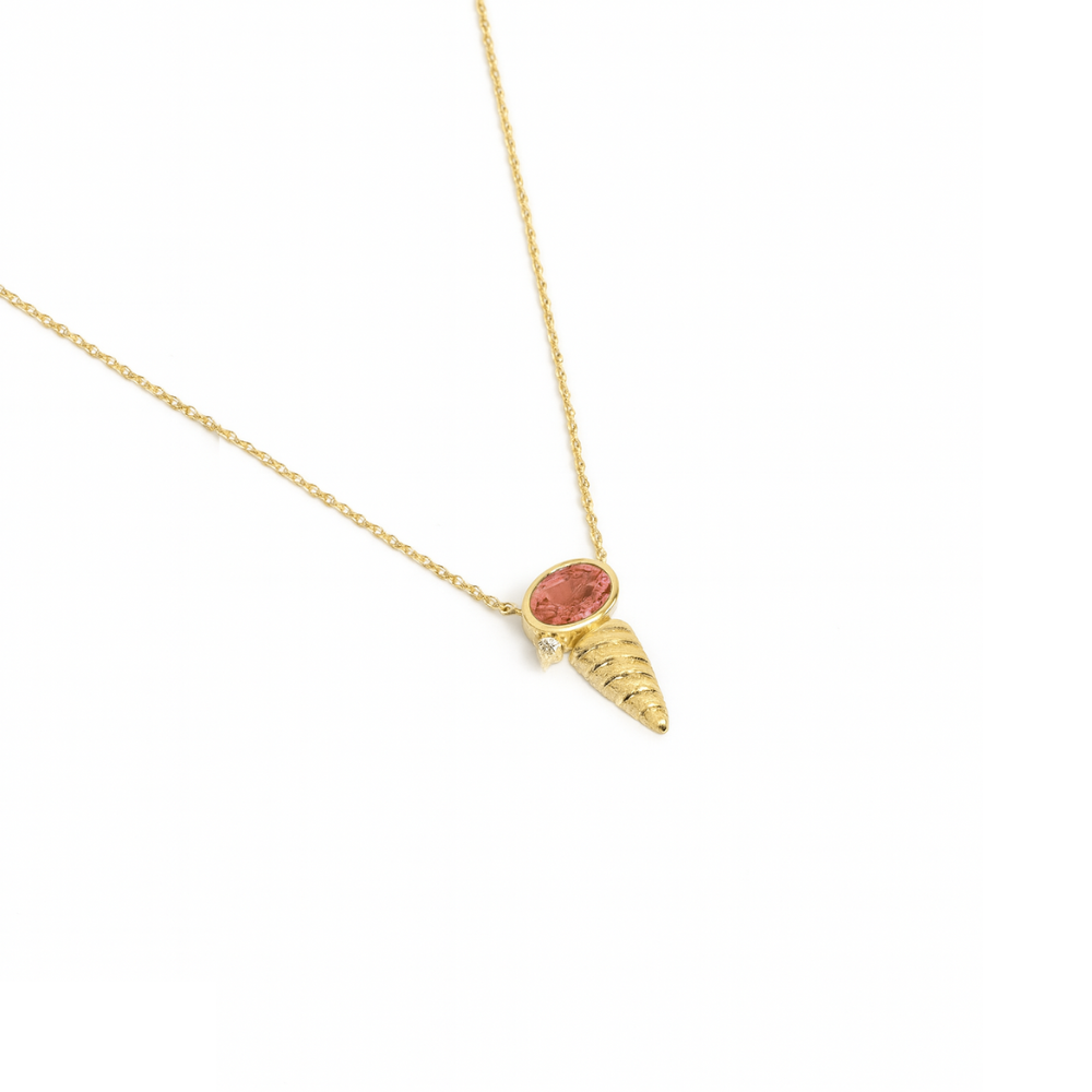 COLAR DENTE COM TURMALINA E DIAMANTE