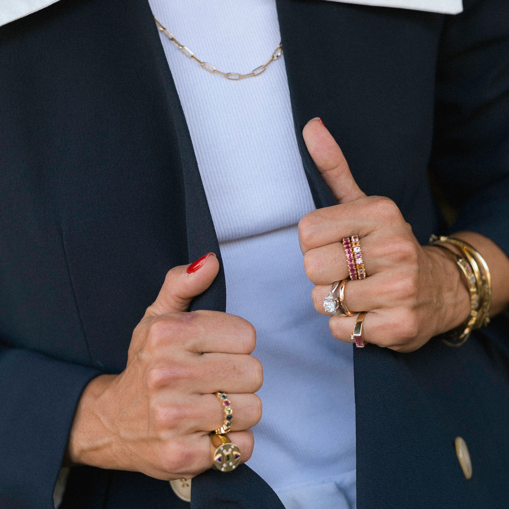 ALIANÇA COM RUBI, TURMALINA, MANDARIM E MORGANITA