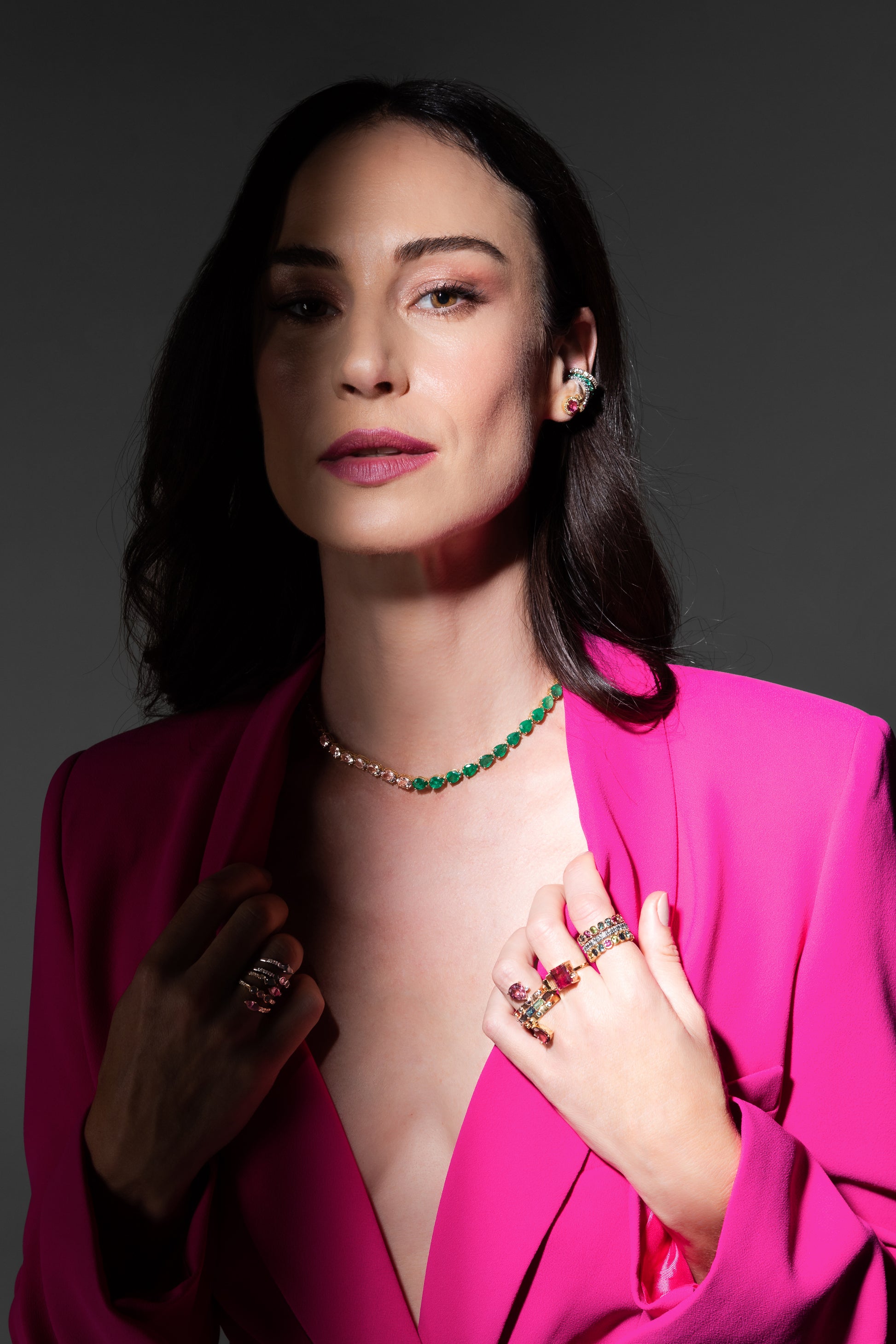 COLAR RIVIERA COM ESMERALDAS E MORGANITAS