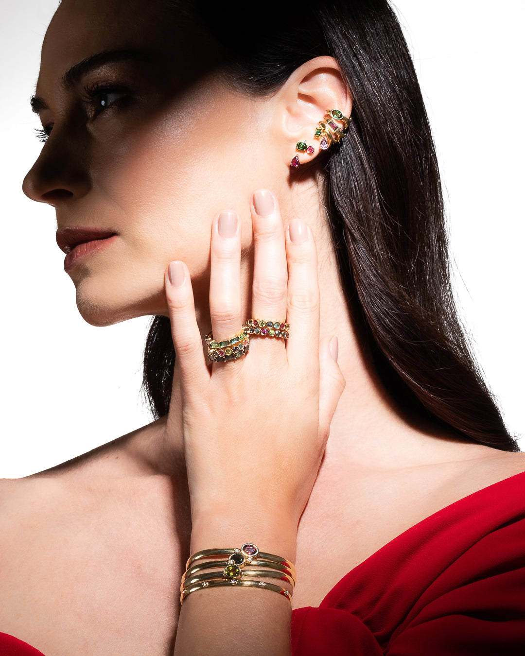 PIERCING COM TURMALINAS COLORIDAS